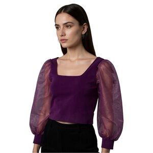 HOUSE OF HARLOW Purple Tutu Mesh Puff Sleeve Crop Top Sz S